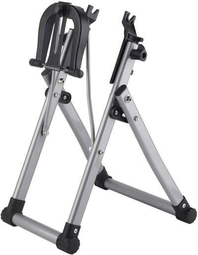 Dailygoods- Fietswielstandaard Opvouwbaar - Aluminium Ondersteuning - Verstelbare Metingen - Krasbescherming - Voor- en Achtersteun - Duurzaam Frame - Fietsstandaard