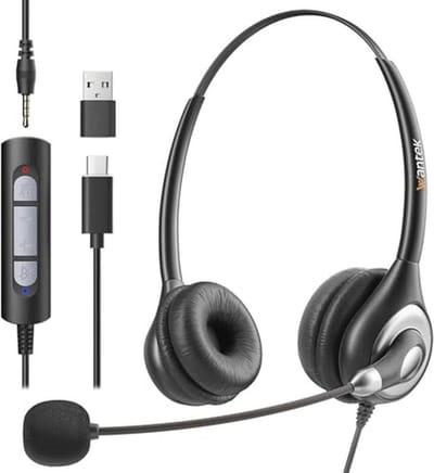 Headsets met Microfoon en Ruisonderdrukking - 3-in-1 USB en 3,5 mm Jack voor Vergaderingen en Callcenter