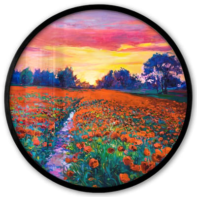 Poster in lijst Rond - Fotolijst 40x40 cm - Posters - Schilderij - Natuur - Bloemen - Olieverf - Ronde posterlijst zwart - Decoratie - Wanddecoratie woonkamer - Muurdecoratie slaapkamer