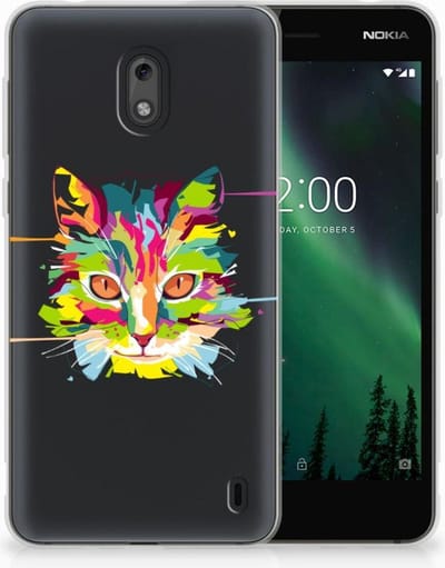Back Cover voor Nokia 2 Telefoonhoesje met Naam Cat Color