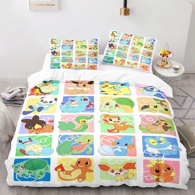 Pokemon Pikachu Beddengoed Set 3D Huis Dekbedovertrek Slaapkamer Decor Voor Kinderen Jongen Meisje Dekbedovertrek Queen King Size US Full(200*230cm)3pcs