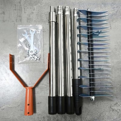 Verticuteerhark RVS - Gazon hark - Gazononderhoud - Verstelbare steel - 170 cm - Zilver