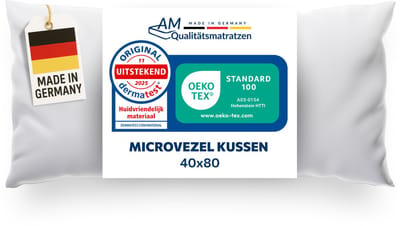DormiGood Premium microvezel kussen 40x80 - Made in Germany - Anti-allergeen kussen met hoogwaardige Sensofill-vulling - OEKO TEX-gecertificeerd Pillow met kussensloop van 100% katoen