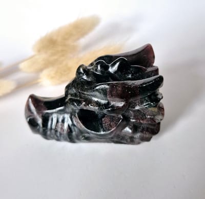 Edelsteen Drakenschedel van Granaat – 7cm - Dragon Skull carving