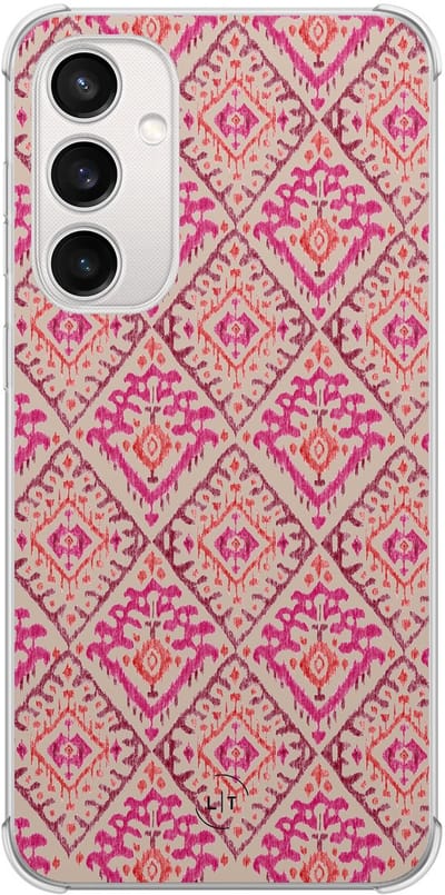 Shockproof hoesje - Geschikt voor Samsung Galaxy S23 FE - Ibiza art deco - Extra sterke case - TPU/polycarbonaat - Print / Illustratie - Roze, Transparant