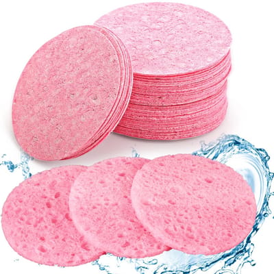 Dailygoods- Gezichtssponzen 50 Stuks - Gecomprimeerde Spons - Exfoliator/Spons - Huidverzorging - Make-upverwijdering - Roze, 6 cm - Reinigingssponzen