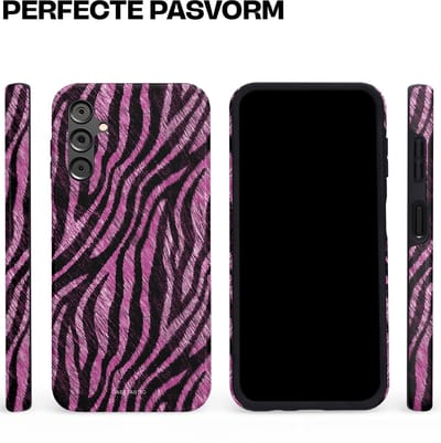 Casetastic hoesje geschikt voor Samsung Galaxy A14 (2023) 5G / Samsung Galaxy A14 (2023) 4G - Dubbellaagse bescherming - Roze Paarse Zebraprint - Fashion Case - Zwart Lila