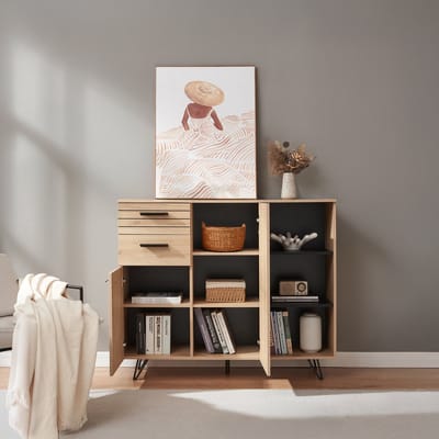 Dressoir Noppen 100x120x38 cm eikenkleurig en zwart [en.casa]