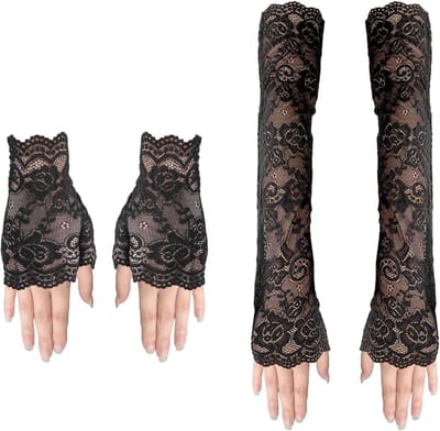 Vingerloze Netstof Handschoenen Set voor 80s Retro Feest, Prom en Theeparty Kostuumaccessoires