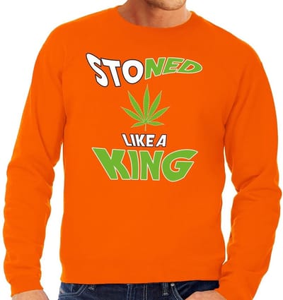 Oranje Stoned like a king sweater / trui oranje heren - Koningsdag kleding S