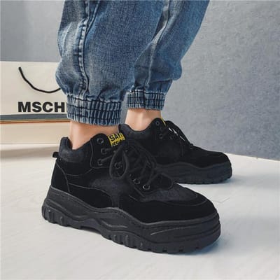 Baskets montantes Hommes Bottes Martin Style Britannique Hiver Plateforme Chaussures de Travail Hommes Bottines Homme Antidérapantes Bottes Militaires 44 noir