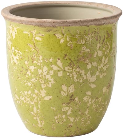 Keramiek Bloempot voor Binnen – Groen – Rustieke Pot – Ø 15 cm – Bloemenmotief