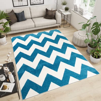 Tapiso Maroko Vloerkleed Woonkamer Zigzag Blauw Maat- 240x330