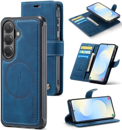 Casemania Hoesje Geschikt voor Samsung Galaxy A27 - Navy Blue - Kunstleer 2 in 1 Afneembare Bookcase - Geschikt voor MagSafe - Magnetische Telefoonhoesje met Pasjeshouder en Standaardfunctie