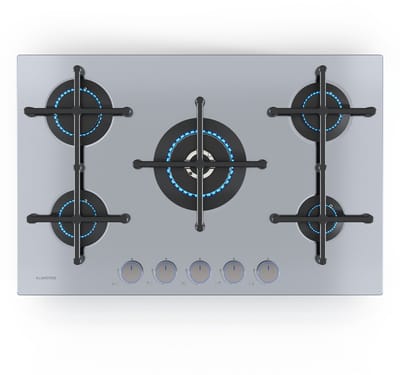 Klarstein Illuminosa 5 gaskookplaat - 5 Sabaf-branders, roestvrij staal, 4 kW wokbrander, elektrische ontsteking, vlambeveiliging, geschikt voor vloeibaar en aardgas, 76x13x50 cm