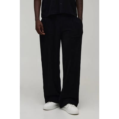Baggy Fit Broek Met Plooien Aan De Voorkant Van Badstof | Black | Size Small