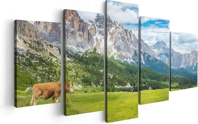 Artaza Canvas Schilderij Vijfluik Bruine Koe In De Wei In De Bergen - 100x50 - Foto Op Canvas - Canvas Print