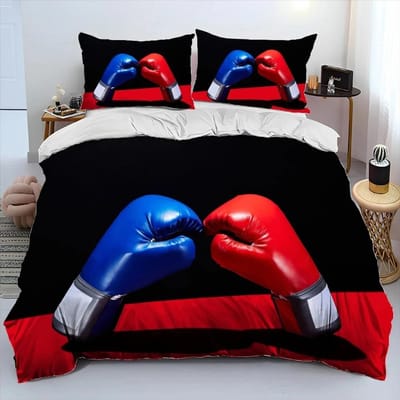 3D Bokshandschoenen Bokser Gevecht Dekbedovertrek Beddengoed Set, Dekbedovertrek Bed Set Dekbedovertrek Kussensloop, King Queen Maat Beddengoed Set Volwassene 70x133cm