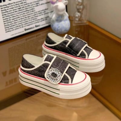 Platform Canvas Schoenen Dames Zomer Niche Design Twee Manieren om te Dragen Strass Klittenband Verhogend Casual Sport Board Schoenen 40 donkerblauwe kleur