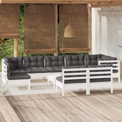 vidaXL - 10-delige - Loungeset - met - kussens - massief - grenenhout - wit