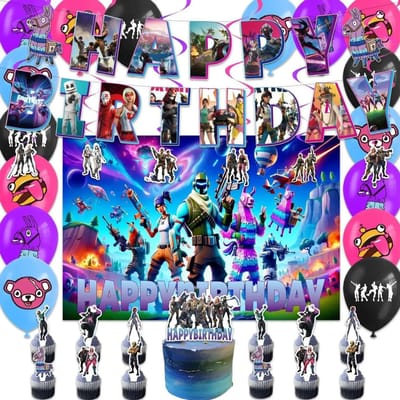 Mooie Fortnite Schietspel Verjaardagsfeest Decoratie Benodigdheden Verjaardagsbanner Taart Decoratie 24 Cupcake Decoraties 18 Ballonnen Achtergrond