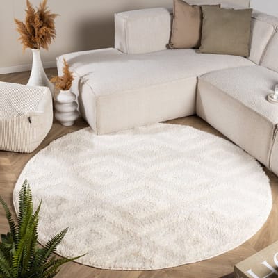 Fraai Rond Scandinavisch vloerkleed - Lova Diamond Creme - Ø 160cm
