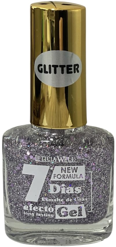 Leticia Well - Nagellak - Transparant met zilver, lila en multi gekleurde grote, kleine en mini glitters - 1 flesje met 13 ml inhoud - Nummer 383