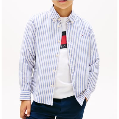 Tommy Hilfiger Boys Linen Blend Striped Shirt Empire Blue Stripe Taglia: 16 | Camicie Outlet | kids | Bianco
