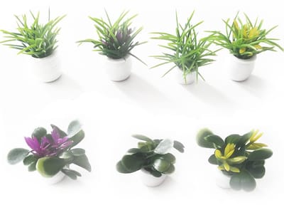 Dailygoods- Miniatuurplant 7 Stuks - Kunstmatige Bloem in Pot - Micro Landschap Decoratie - Duurzaam - Elegant - Perfect Cadeau - Miniatuur Bloempot