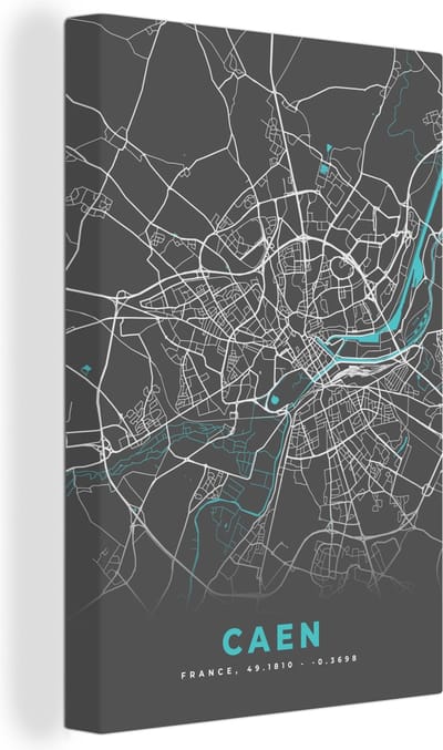 Canvas Schilderij Caen - Frankrijk - Kaart - Stadskaart - Plattegrond - 20x30 cm - Wanddecoratie