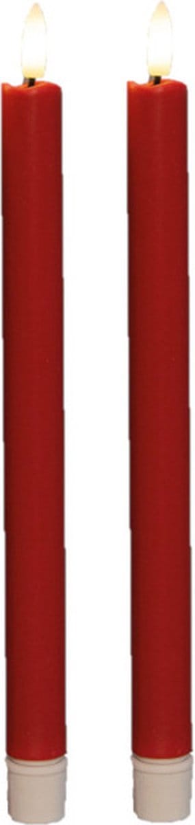 Anna's Collectionled dinerkaarsen - 2x - rood -25 cm - 3D vlam - warm wit licht
