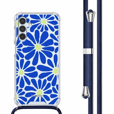 imoshion Hoesje - Geschikt voor Samsung Galaxy A15 (4G) / A15 (5G) - Design Hoesje met Koord - Cobalt Blue Flowers Connect