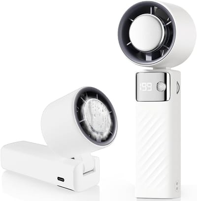 Draagbare ventilator, mini oplaadbare ventilator 5000mAh, kleine stille turboventilator met instelbare snelheden (1 tot 199), koelventilator voor kamperen, sporten en reizen (wit)