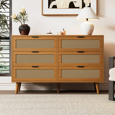 Pugsdrly Commode met 6 laden, houten ladekast, commode met metalen handgrepen, voor slaapkamer, woonkamer, kantoor, hoge buffetkast met veel opbergruimte, afmetingen: L120/H76,5/D40 cm
