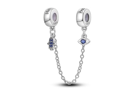 Fler® | Bedel | Past op populaire bedel armbanden (standaard-3mm) | armbandbedel | Veiligheidsketting Hand & Oog | Geluk | Blessed | Bedelstopper | Hangbedel Charm | 925 Sterling Zilver | Zirkonia | Sinerklaas kado | Kerstcadeau | Valentijnsdag kado