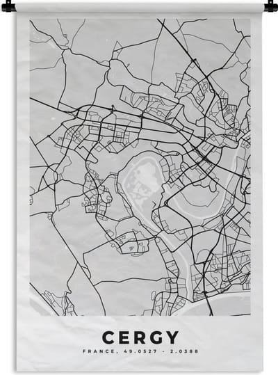 Wandkleed - Wanddoek - Frankrijk - Plattegrond - Kaart - Cergy - Stadskaart - 120x180 cm - Wandtapijt