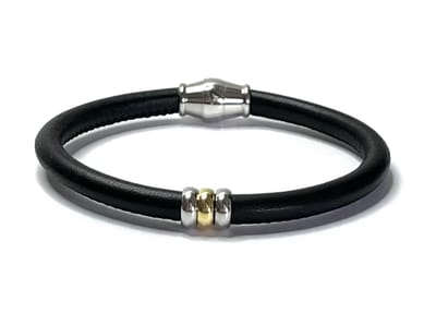 NIEUW! Jolla - dames armband zilver - leer - magneetsluiting - bedels - tweekleurig - Single Ladies - Zwart