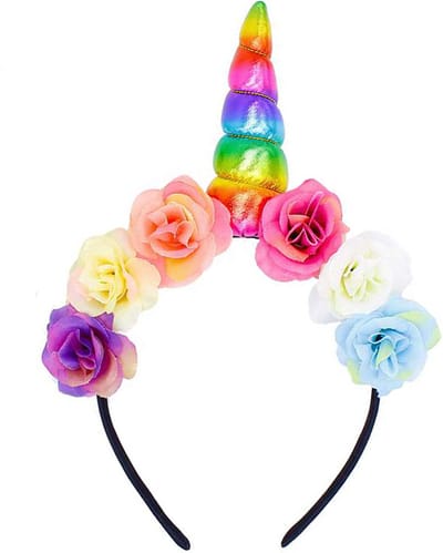 KIMU® Bloemen Eenhoorn Haarband Regenboog - Unicorn Diadeem Gekleurde Hoorn - Bloemetjes Paars Roze Wit Blauw Festival