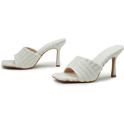 Été Femmes Talons Hauts 9cm Diapositives Mules Marque de Luxe Designer Pantoufles Dames Slip On Stilettos Orange Vert Chaussures de Fête 35 blanc