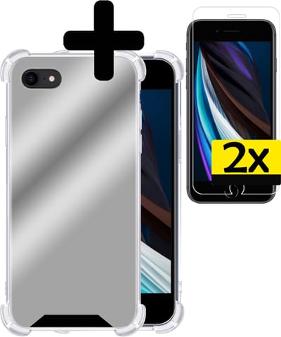 Hoesje - Met Screenprotector - 2 Stuks - Geschikt voor Apple iPhone SE (2022) - Sterk & Shockproof - Siliconen Case - Back Cover - Telefoon Hoes - Shock Proof - Telefoonhoesjes - Zilver