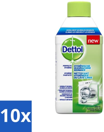 10 x Dettol - Wasmachine Reiniger - Eenmalig Gebruik - 250 ml - Wasmachine Reiniger - Wasmachine Reinigen - Wasmachine Hygiëne - Wasmachine Reiniging - Wasmachine Geur
