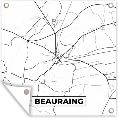 Tuin poster België – Beauraing – Stadskaart – Kaart – Zwart Wit – Plattegrond - 200x200 cm - Tuindoek
