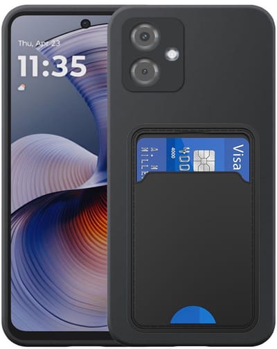 Geschikt voor Motorola Moto G55 Telefoonhoesje met TPU Pasjeshouder - Flexible Back Cover Case Siliconen TPU with Cardslot - Zwart - Smartphonica geschikt voor Motorola Moto G55
