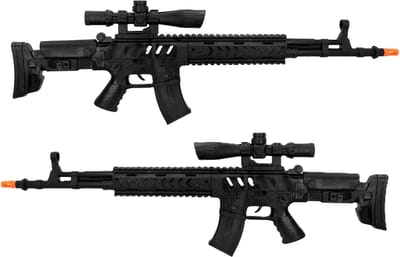 Boland Verkleed speelgoed Politie/soldaten geweer - 2x - machinegeweer - zwart - plastic - 68 cm