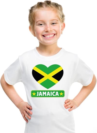 Jamaica Supporters t-shirt - kinderen - hartjes vlag - wit - korte mouwen - sport - kleding 110/116