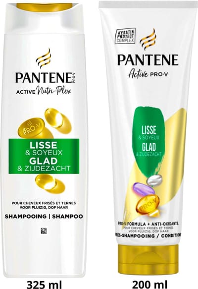 Pantene Pro V Glad & Zijdezacht Shampoo en Apres Shampooing Conditioner - Voor Gezond Glad en Zijdezacht Haar - Haarverzorgingsset