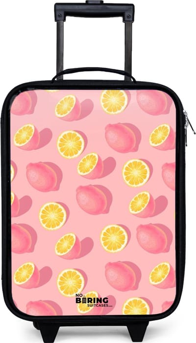 NoBoringSuitcases.com® - Kinderkoffer jongen - Kindertrolley meisje - Pink limoncello - Koffer kind lichtgewicht - Reiskoffer trolley voor kinderen - Koffertje met lichtgevende wieltjes - Rolkoffer zwart