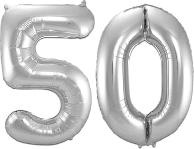 Ballon Cijfer 50 Jaar Zilver Helium Ballonnen Verjaardag Versiering Sarah Abraham Feest Versiering Met Rietje - 86Cm