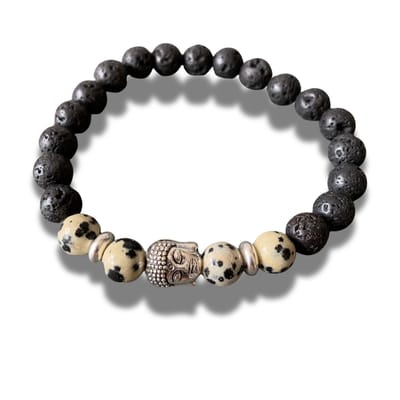 Armband - natuursteen dalmatier jaspis - lava - Buddha teken - Boeddha - 8 mm 20,5 cm