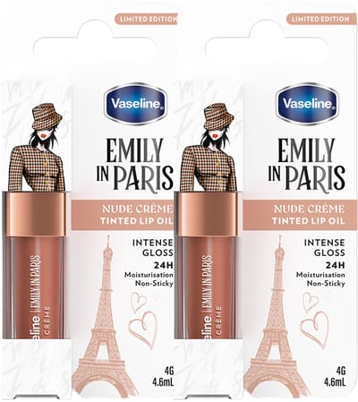 Vaseline x Emily in Paris Lip Oil Nude Crème, getönter Lipgloss für vollere Lippen (2x4g)
